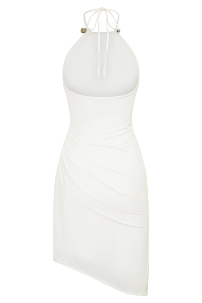 Yuna Draped Hardware Midi Dress - Ivory