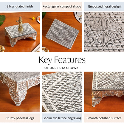 Flora Chowki Brass With Pure Silver Polish 20x15cm