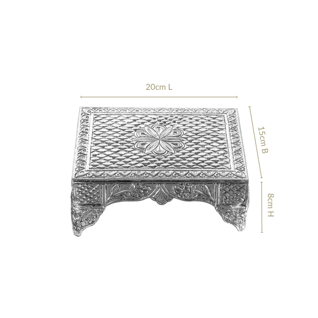 Flora Chowki Brass With Pure Silver Polish 20x15cm