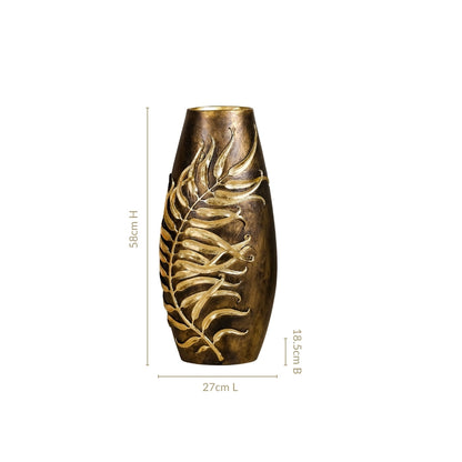 Gold Leaf Sculpted Flower Vase For Floor