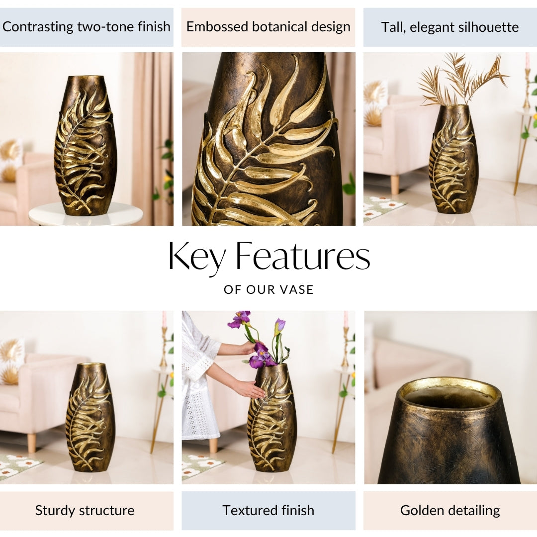 Gold Leaf Sculpted Flower Vase For Floor
