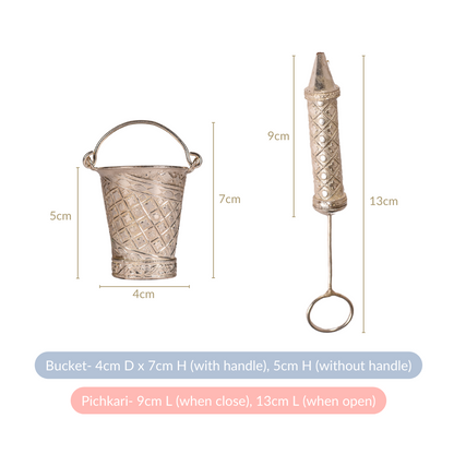 Silver Holi Mini Pichkari And Bucket Set Of 2 With Gift Box