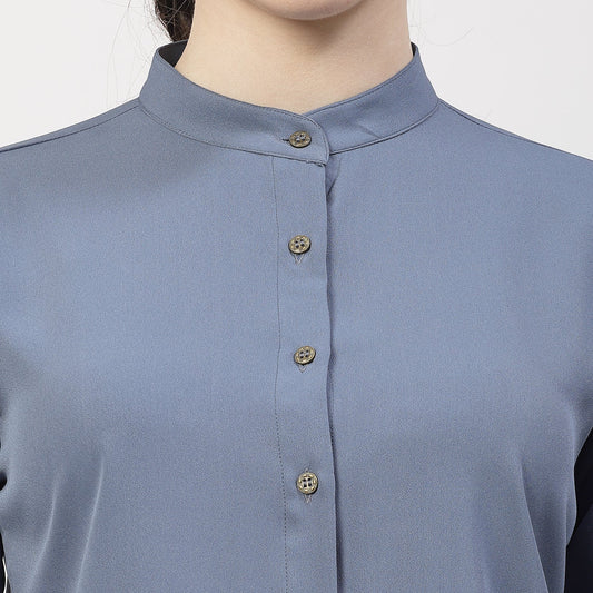 Blue Top With Mandarin Collar