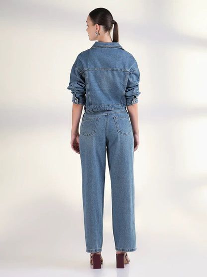 Women's Solid Blue Co-Ords Set with Jacket