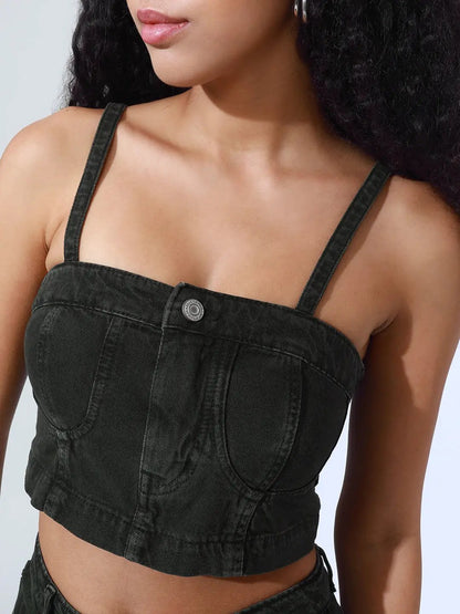Women's Olive Denim Bustier Top and Jeans with Jacket Co-Ord Set