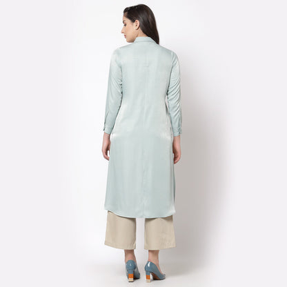 Blue and Beige Double Layer Tunic with Lace