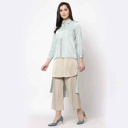 Blue and Beige Double Layer Tunic with Lace