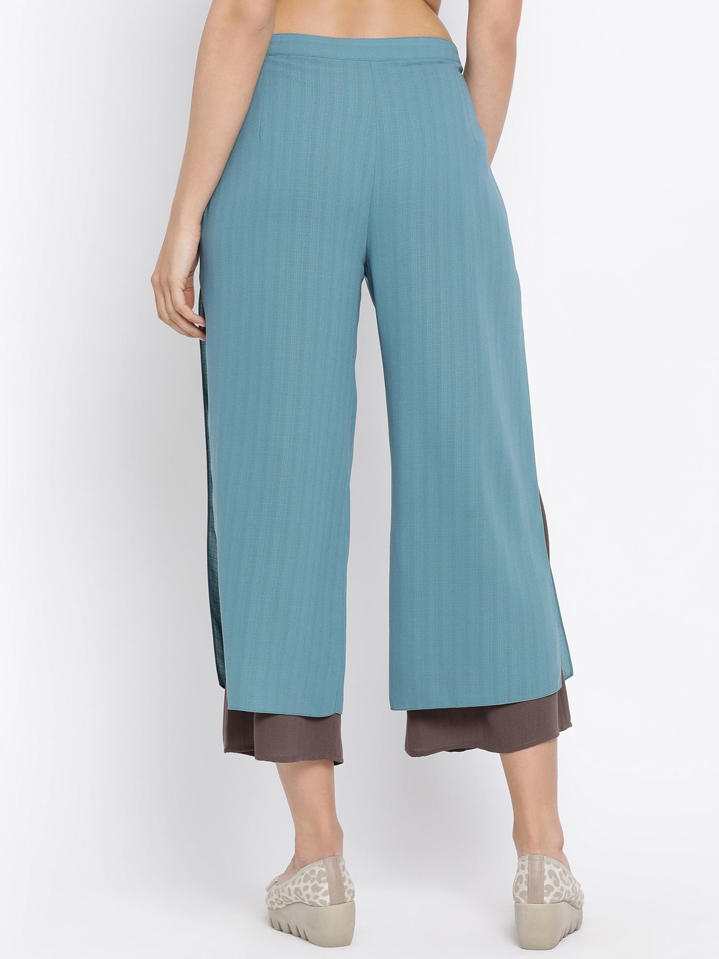 Teal And Beige Double Layer Plazzo