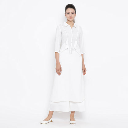 White Kurta With Contrast Thread With Side Pocket