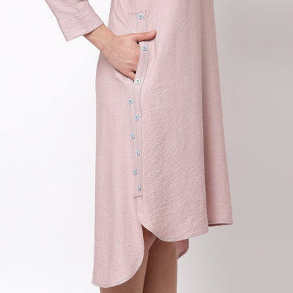Pink Linen Kurta Style Tunic With Buttons