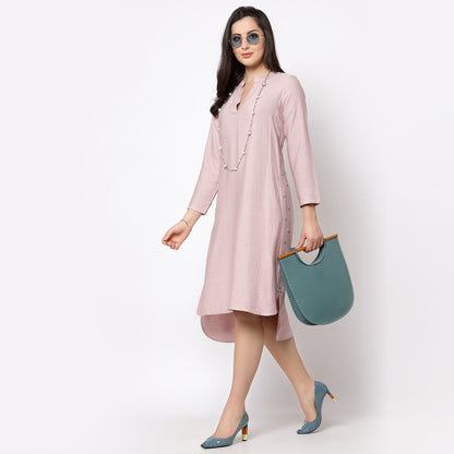 Pink Linen Kurta Style Tunic With Buttons