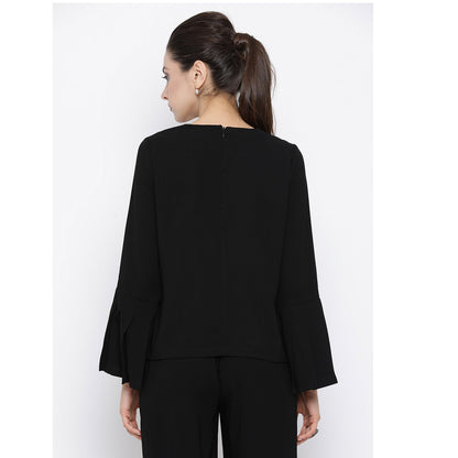 Black Top With Pleated Cuff By
