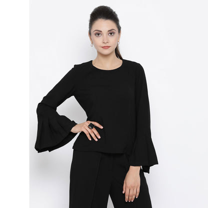 Black Top With Pleated Cuff By