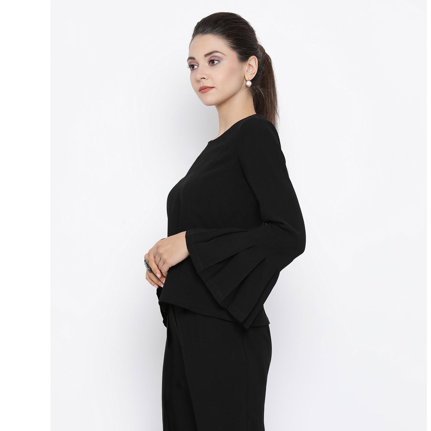 Black Top With Pleated Cuff By