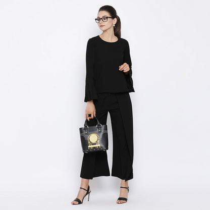 Black Top With Pleated Cuff By