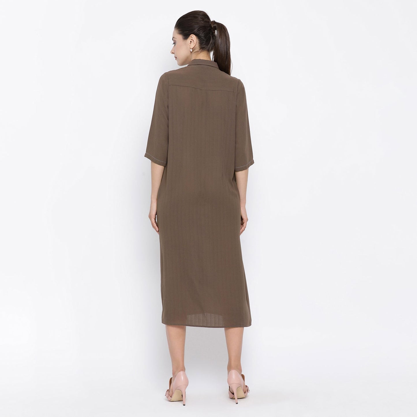 Dark Brown Dress With Flap Pocket