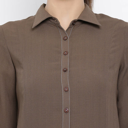Dark Brown Dress With Flap Pocket