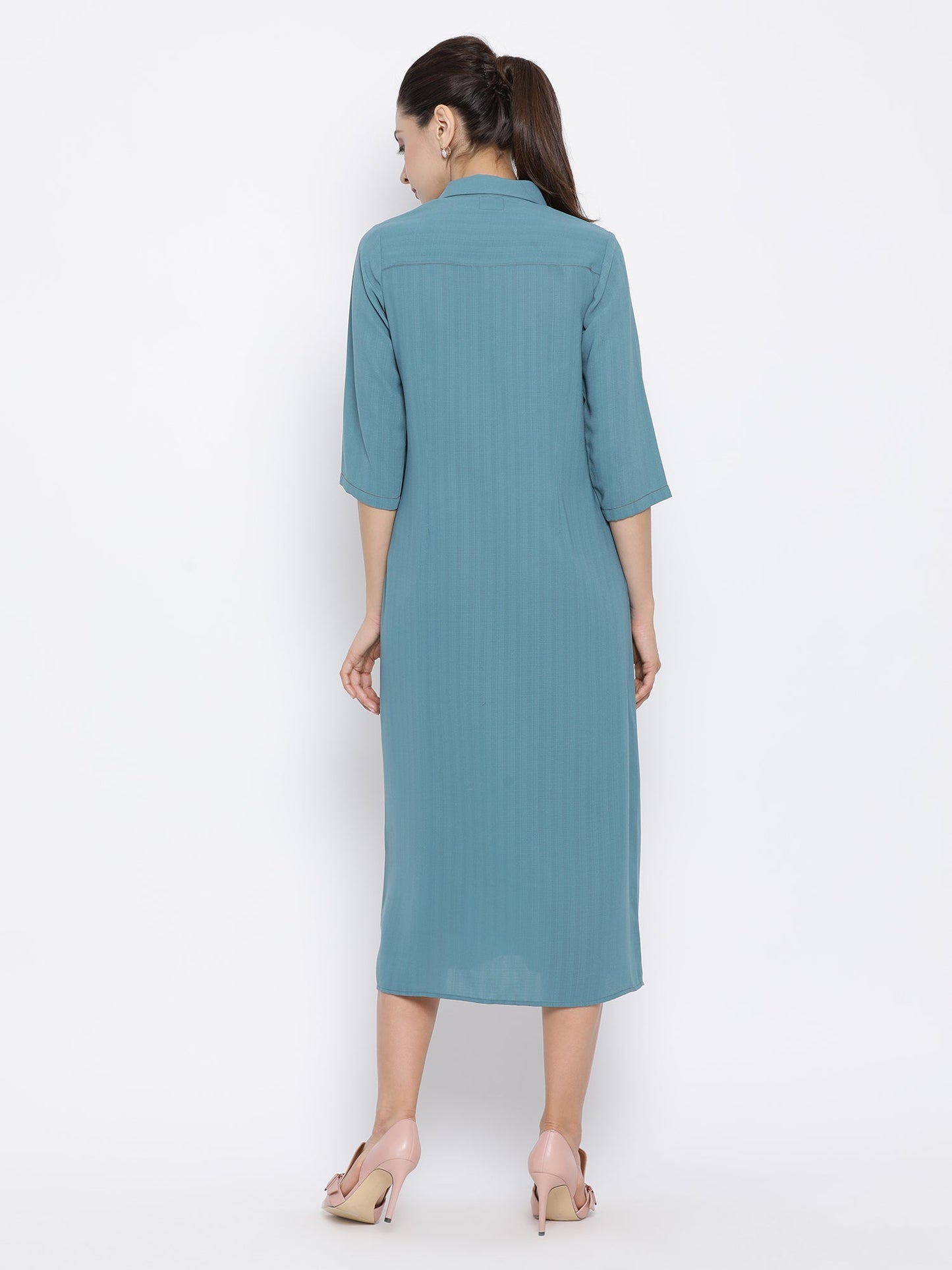 Teal Dress With Flap Pocket