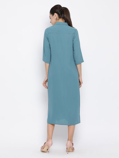Teal Dress With Flap Pocket