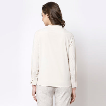 Off White Top With Frill Collar