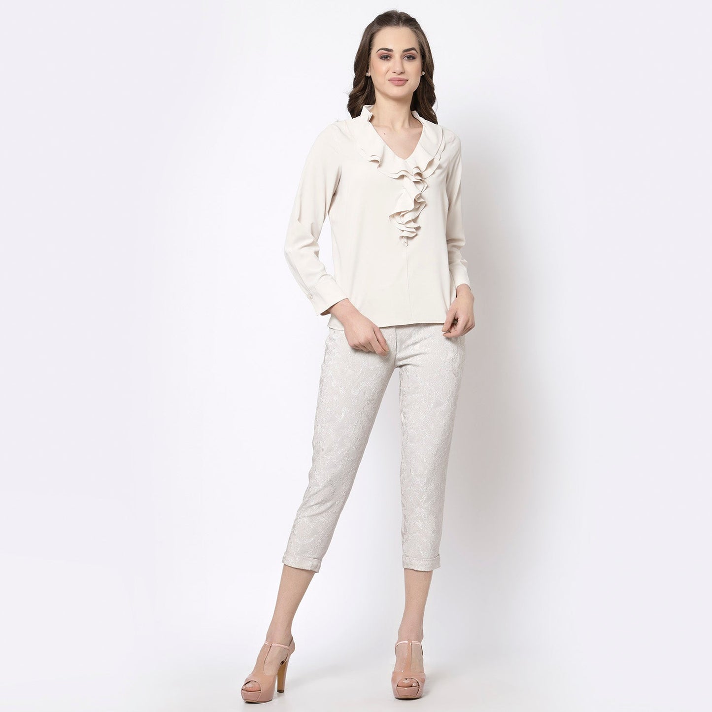 Off White Top With Frill Collar