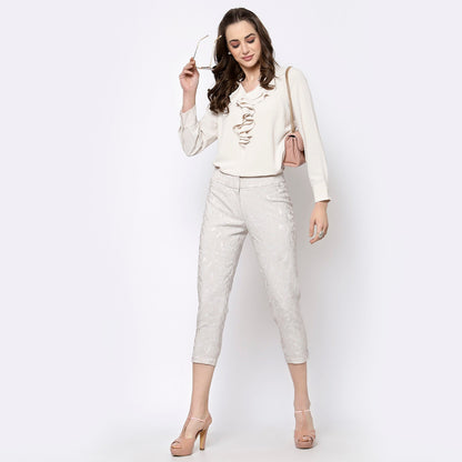 Off White Top With Frill Collar