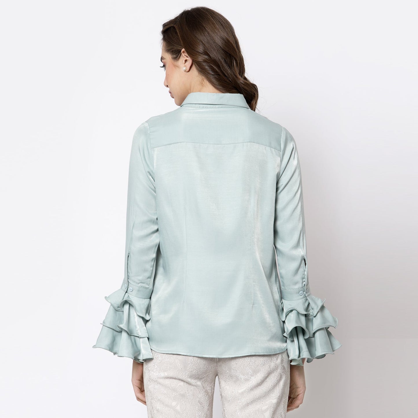 Blue Shirt With Frill Cuff