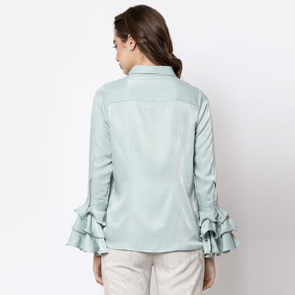 Blue Shirt With Frill Cuff