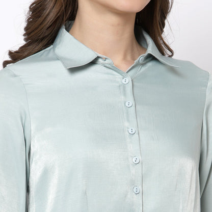 Blue Shirt With Frill Cuff