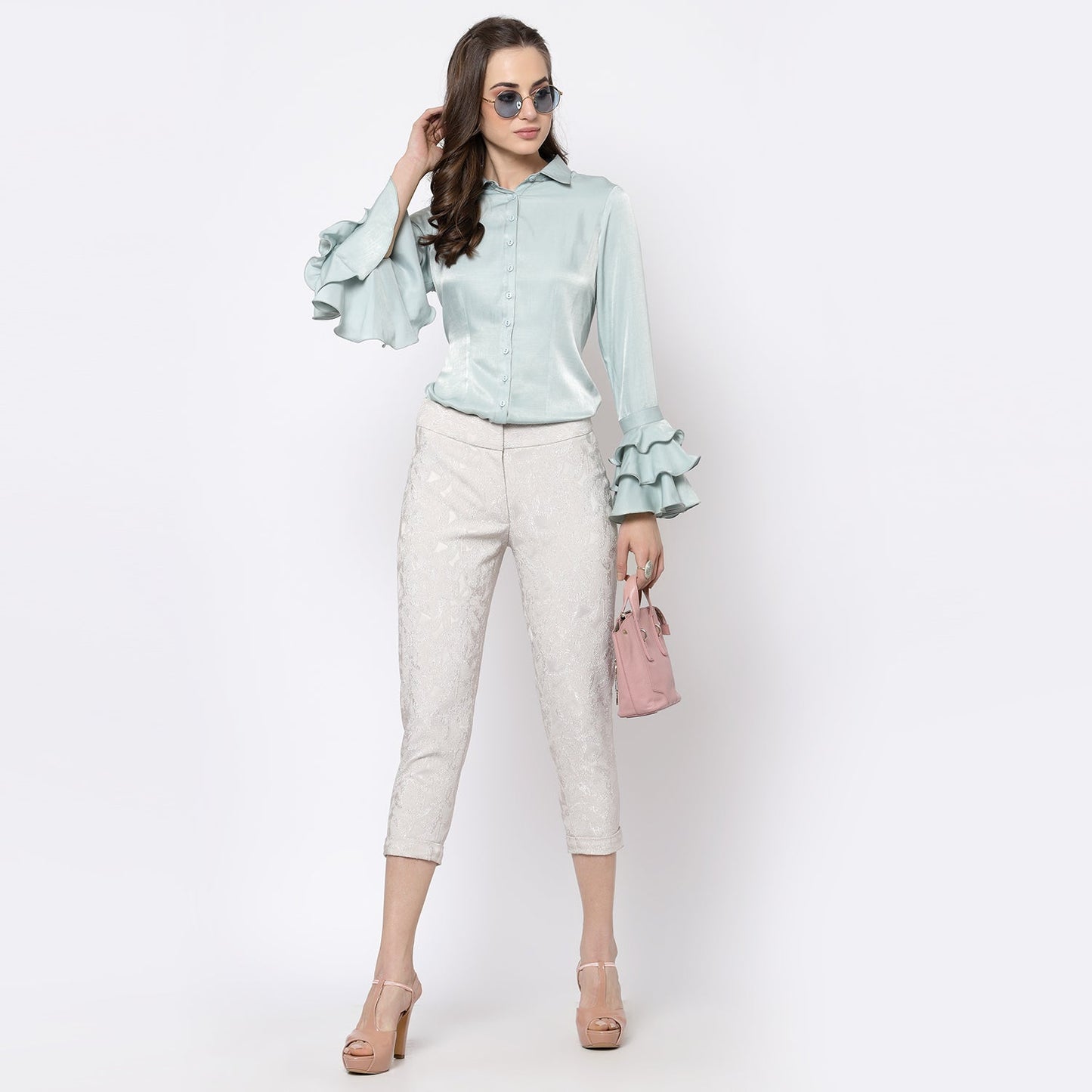 Blue Shirt With Frill Cuff