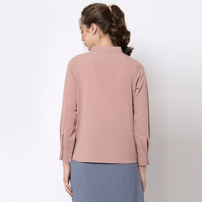 Peach Top With Frill Collar