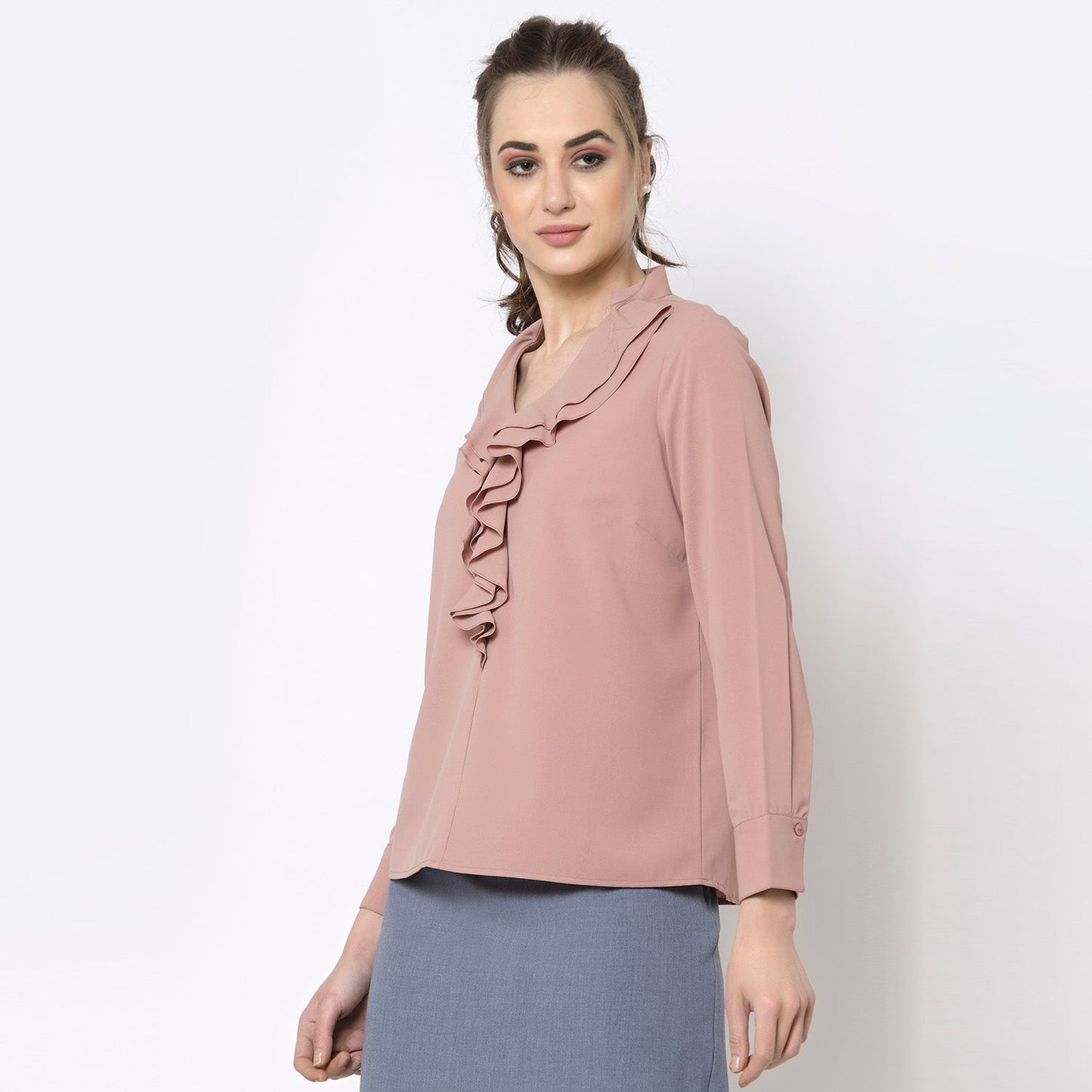 Peach Top With Frill Collar