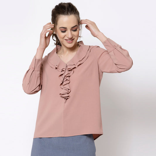 Peach Top With Frill Collar