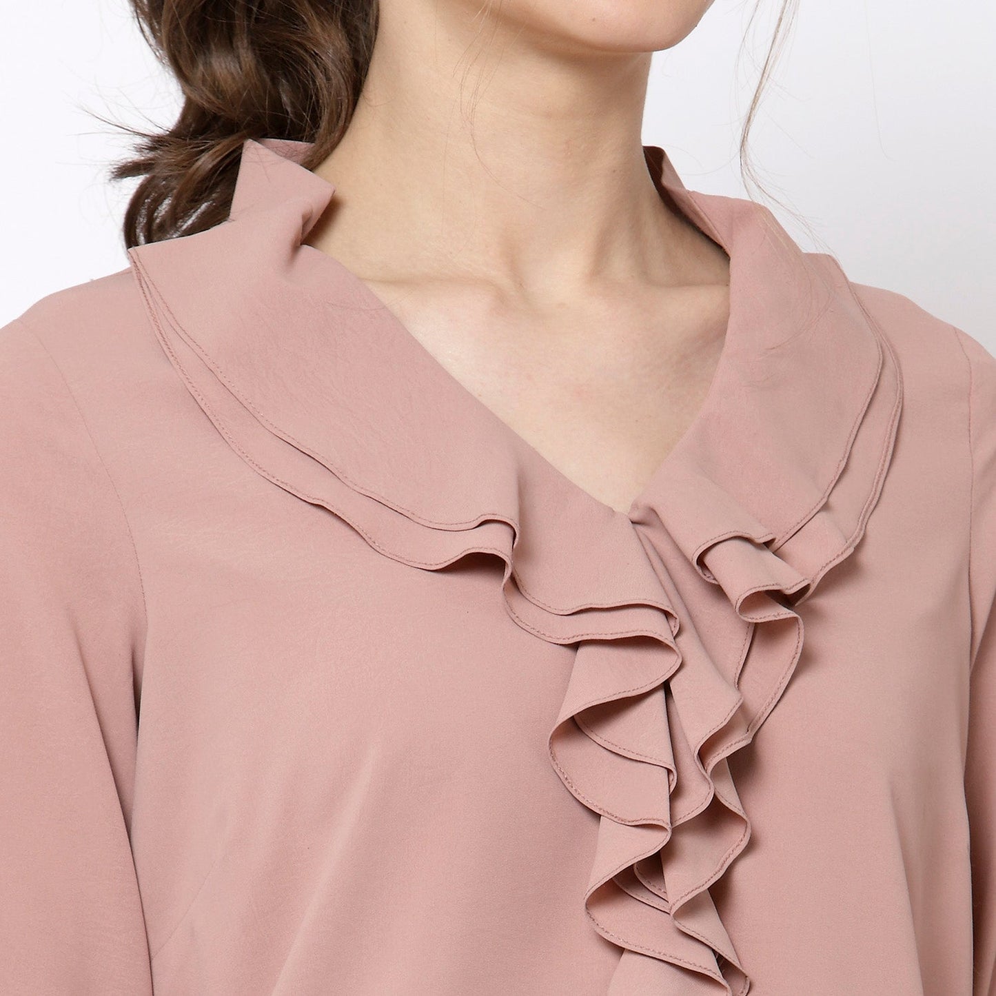 Peach Top With Frill Collar