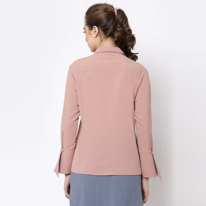 Peach Shirt With Overlap Cuff