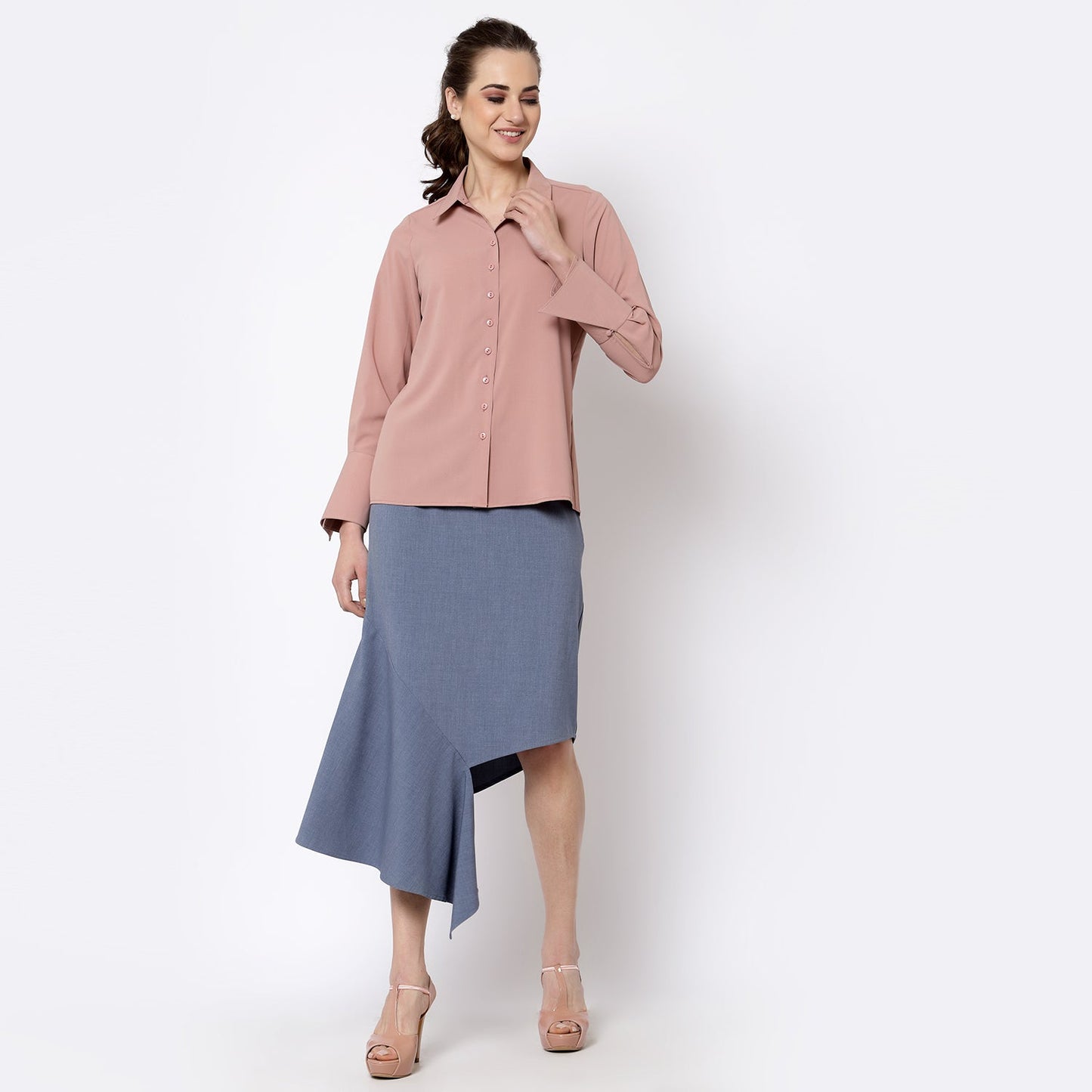 Peach Shirt With Overlap Cuff