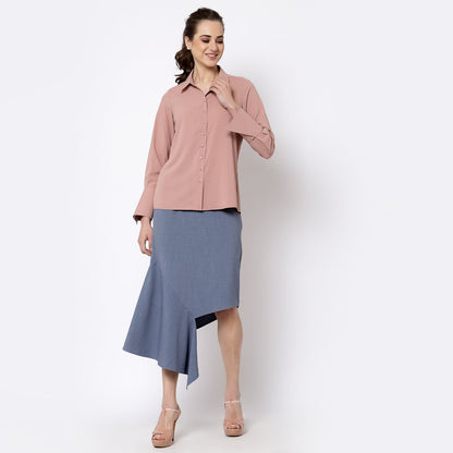 Peach Shirt With Overlap Cuff
