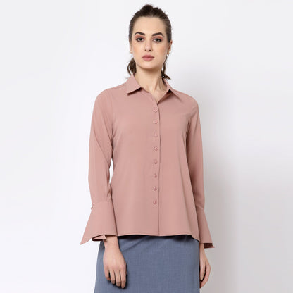 Peach Shirt With Overlap Cuff