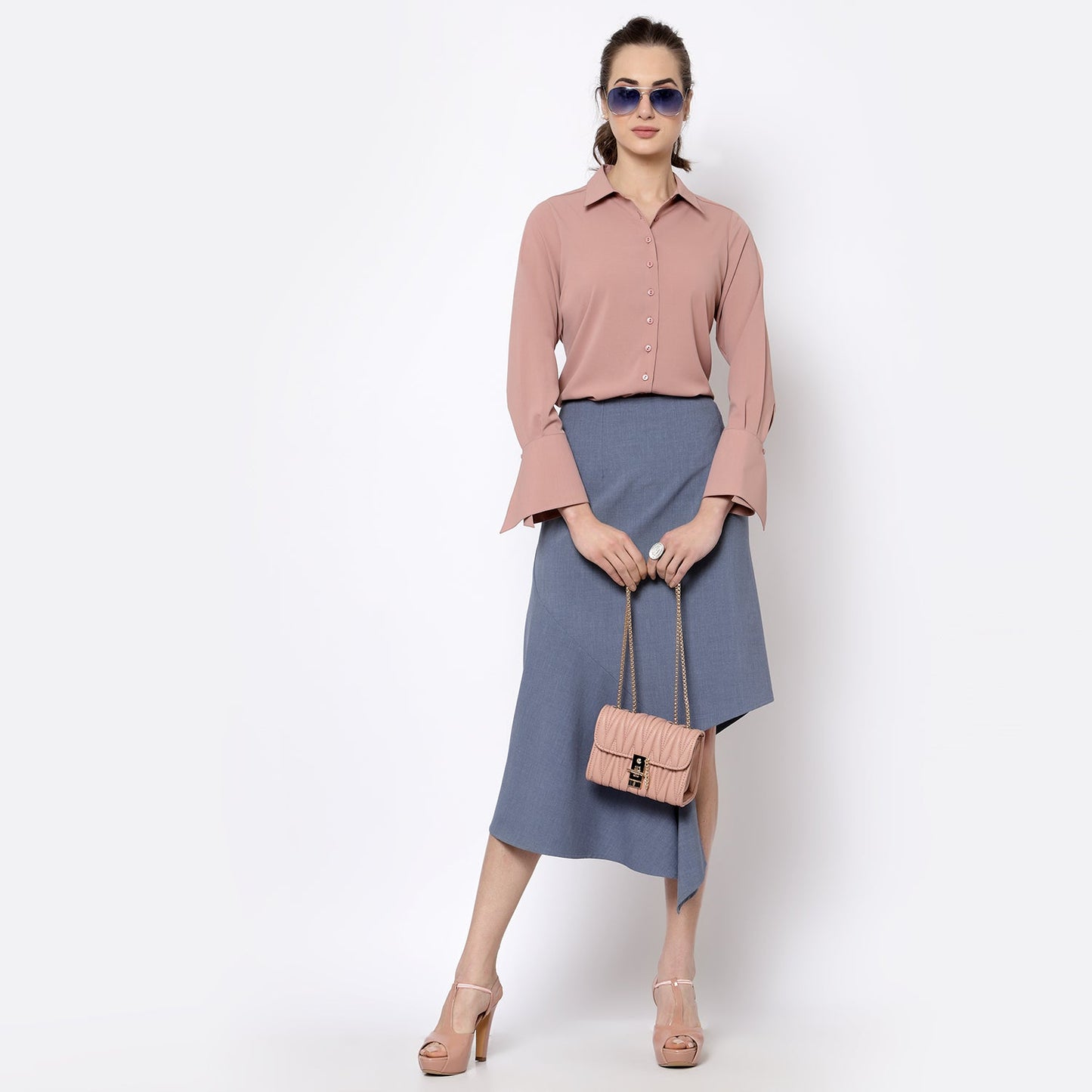 Peach Shirt With Overlap Cuff