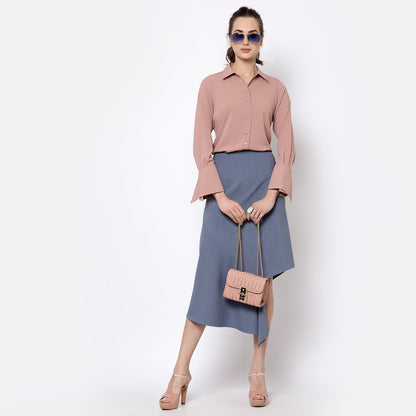 Peach Shirt With Overlap Cuff
