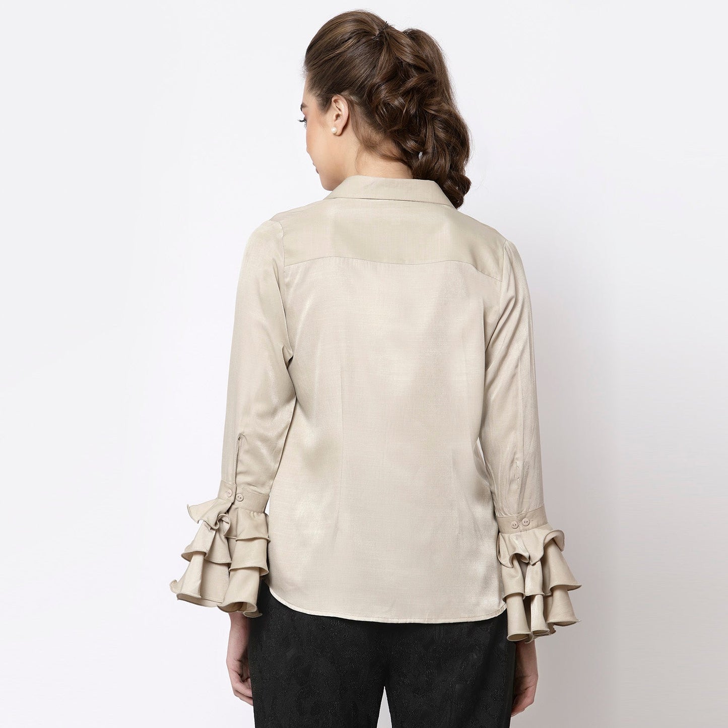 Beige Shirt With Frill Cuff