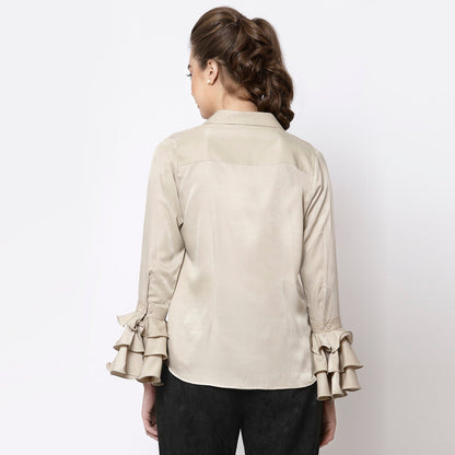 Beige Shirt With Frill Cuff