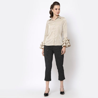 Beige Shirt With Frill Cuff