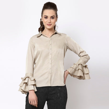 Beige Shirt With Frill Cuff