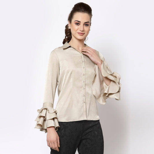 Beige Shirt With Frill Cuff