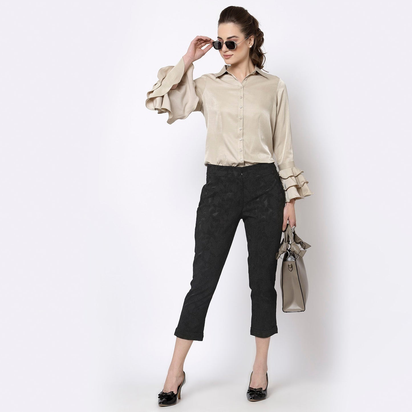 Beige Shirt With Frill Cuff