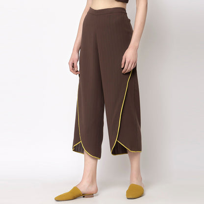 Brown Wrap Plazzo With Yellow Piping