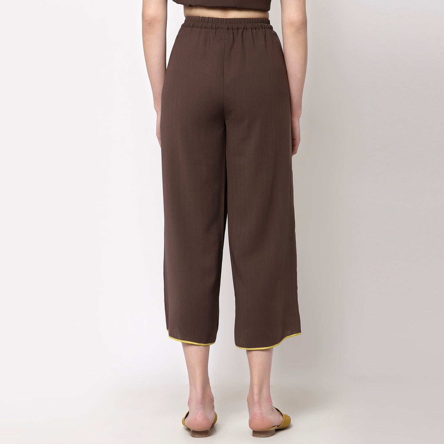 Brown Wrap Plazzo With Yellow Piping