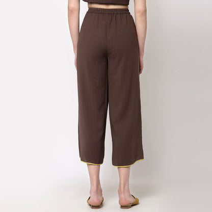Brown Wrap Plazzo With Yellow Piping