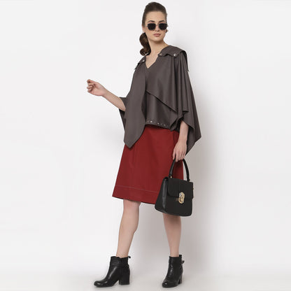 Red Skirt With Grey Top Stitch